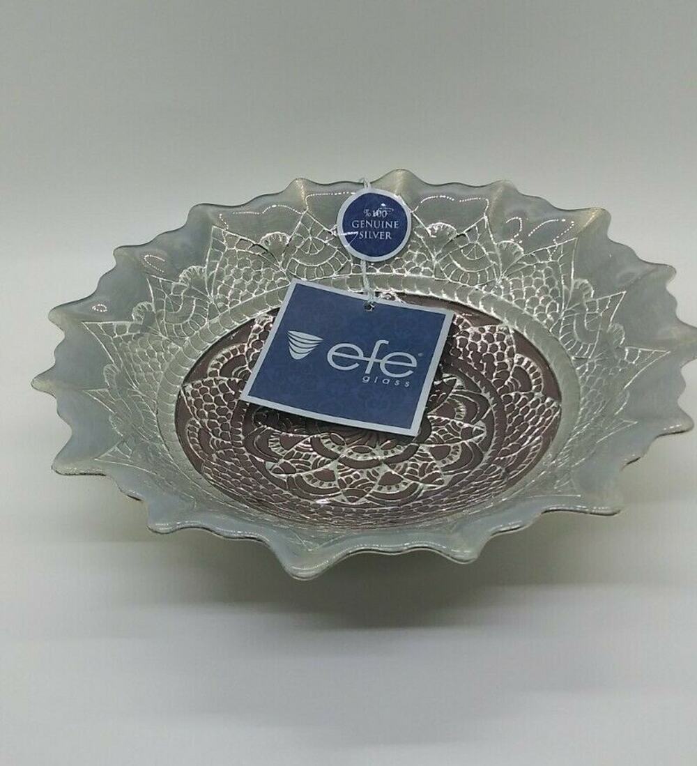 Efe Glass Turkish - 100% Genuine Silver Hand-Decorated Bowl! Beautiful!!